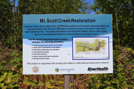Signage: Information on Mount Scott Creek restoration Signage: Information on Mount Scott Creek restoration